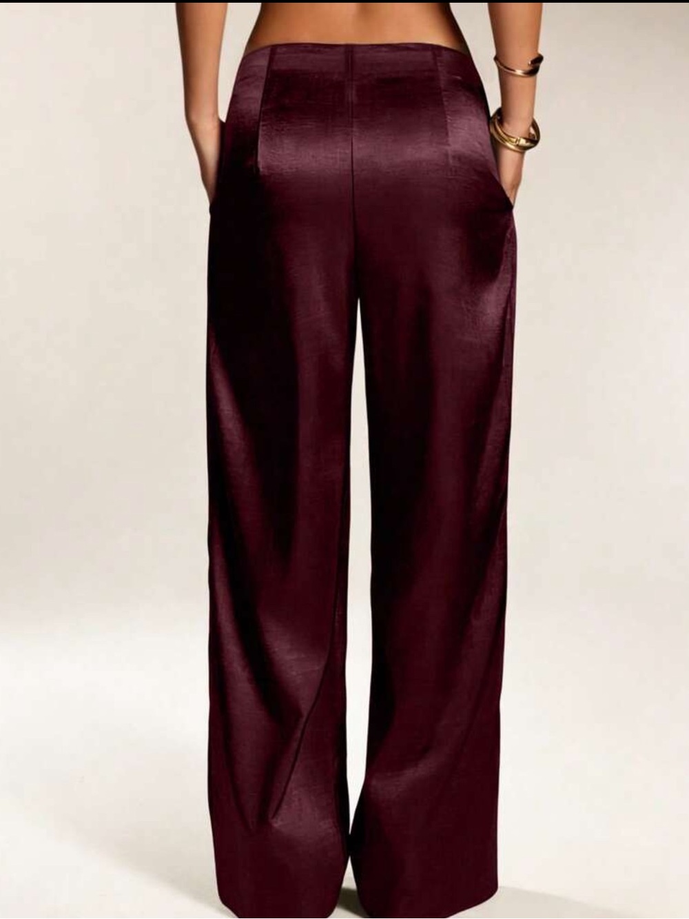 Women's Satin Solid Color Pocket Zipper Long Pants, - Picture 4 of 4